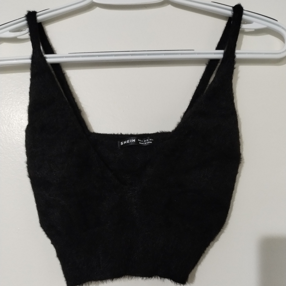 SHEIN Black Fuzzy Crop Top